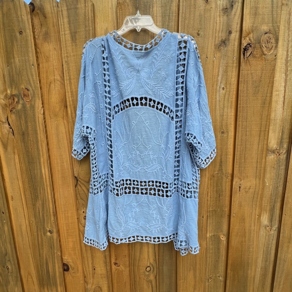 Ultra Pink Blue Crochet Kimono with Floral Embroidery Women’s Blue - Picture 4 of 8
